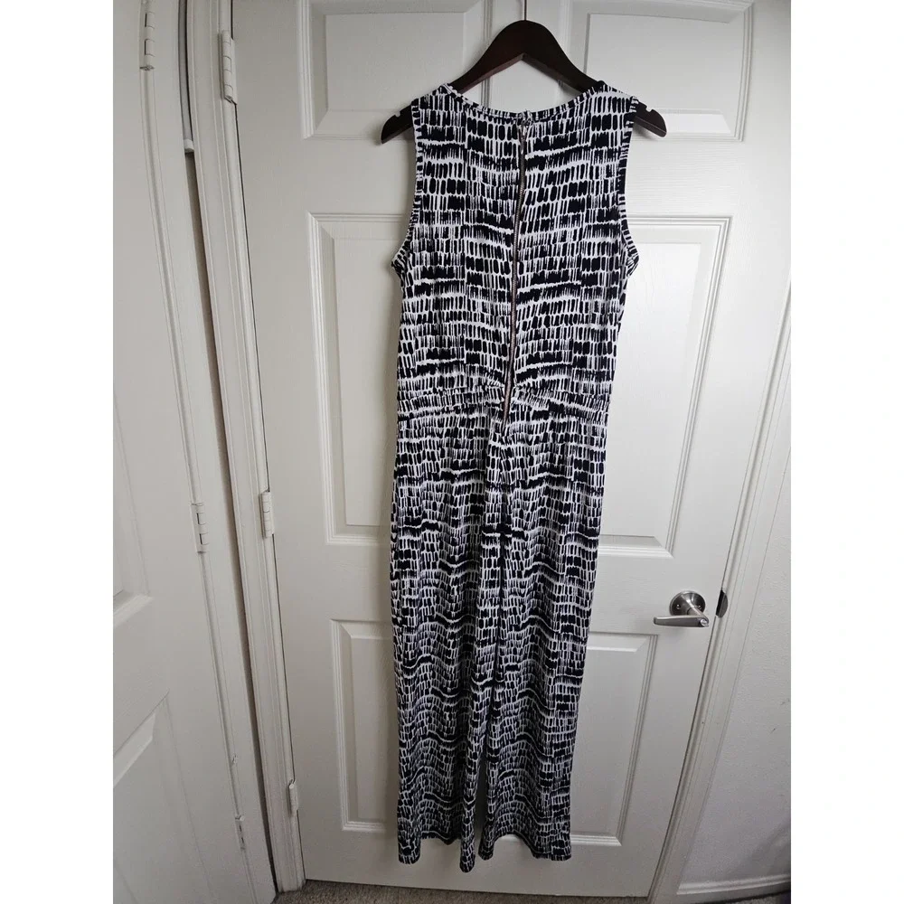 Calvin Klein Jumpsuit Women Size 12 Black & White Print Elastic Waist Drawstring